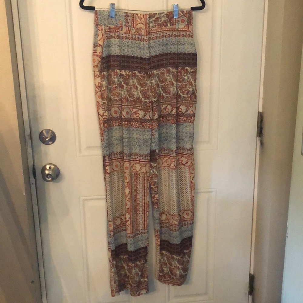 Zara Basic Flowy Multi Patterned High Waist Wide Leg Trousers Pants